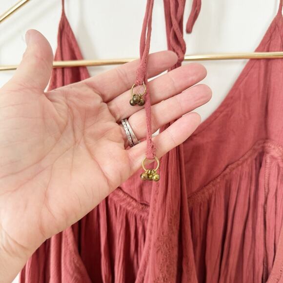 Free People Elaine Embroidered Racer ack Maxi Dress Dusty Pink Rust M - Picture 11 of 15